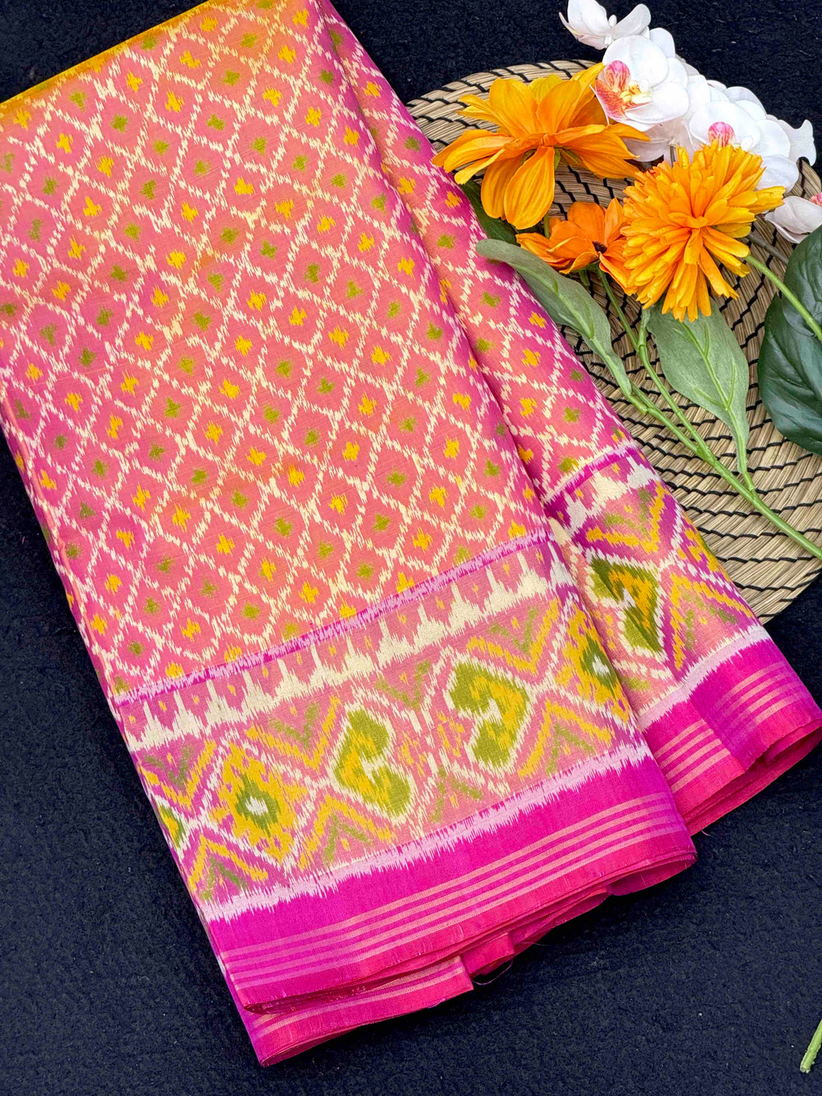 Peach & Pink Boody Design Patola Saree