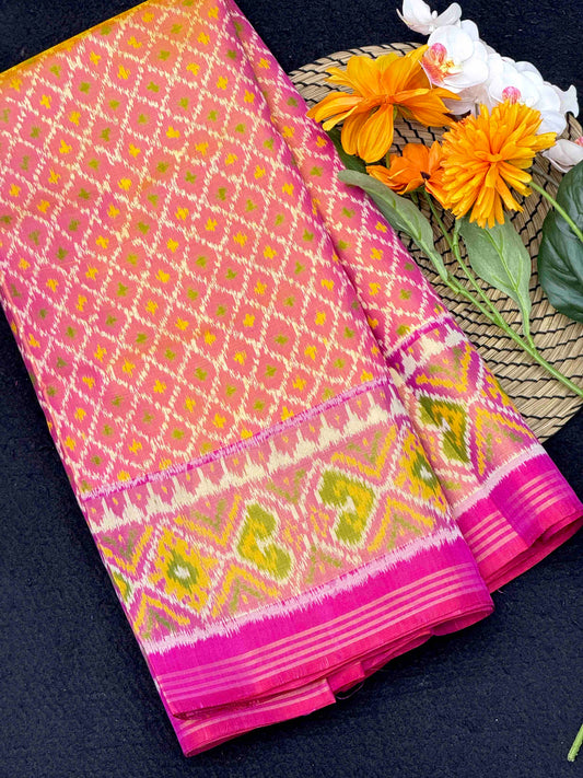 Peach & Pink Boody Design Patola Saree