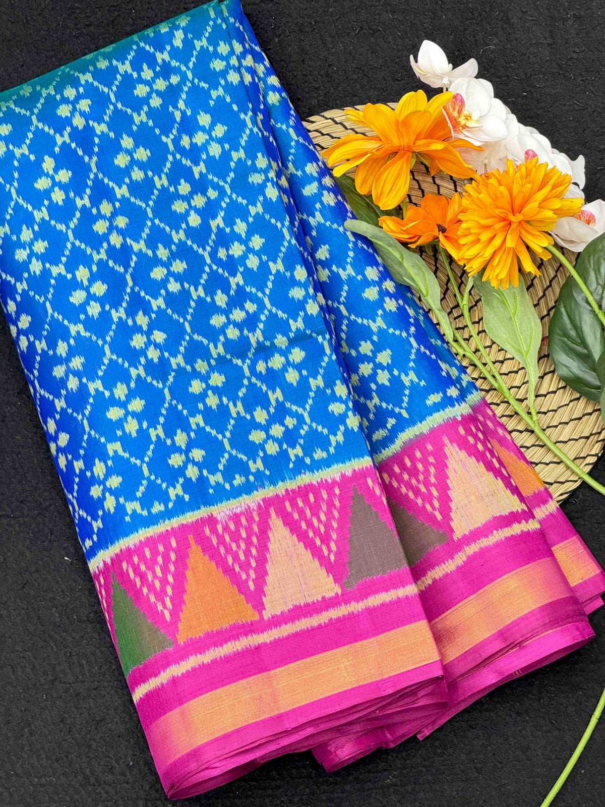 Sky Blue & Pink Fancy Patola Saree