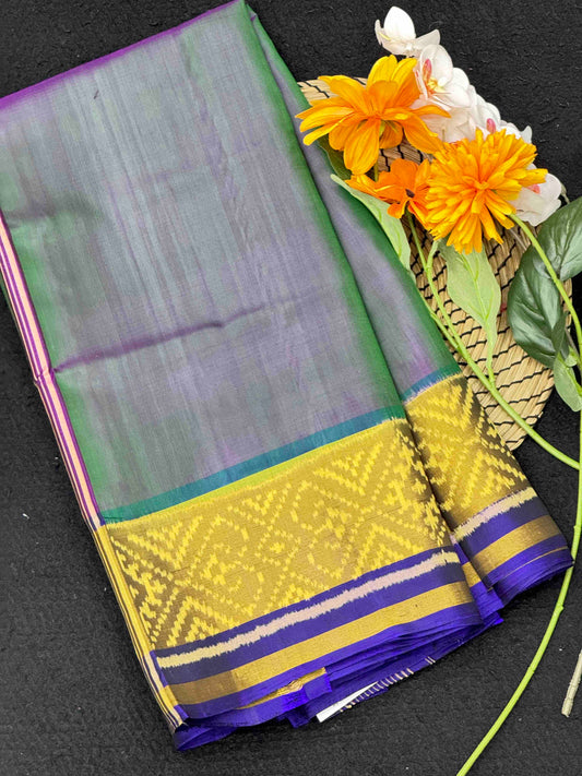 Peacock & Blue Plain Patola Saree