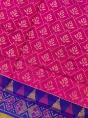 Blue & Pink Fancy Flower Designer Patola Saree