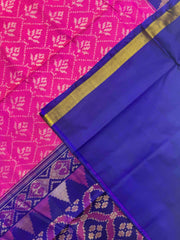 Blue & Pink Fancy Flower Designer Patola Saree