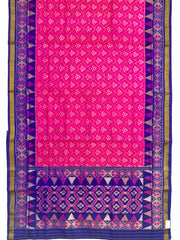 Blue & Pink Fancy Flower Designer Patola Saree