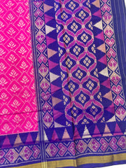 Blue & Pink Fancy Flower Designer Patola Saree