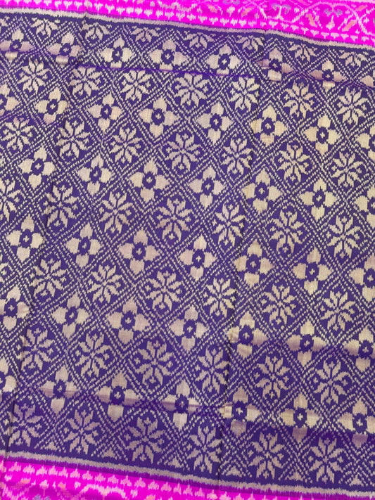 Blue & Pink Fancy Flower Patola Saree