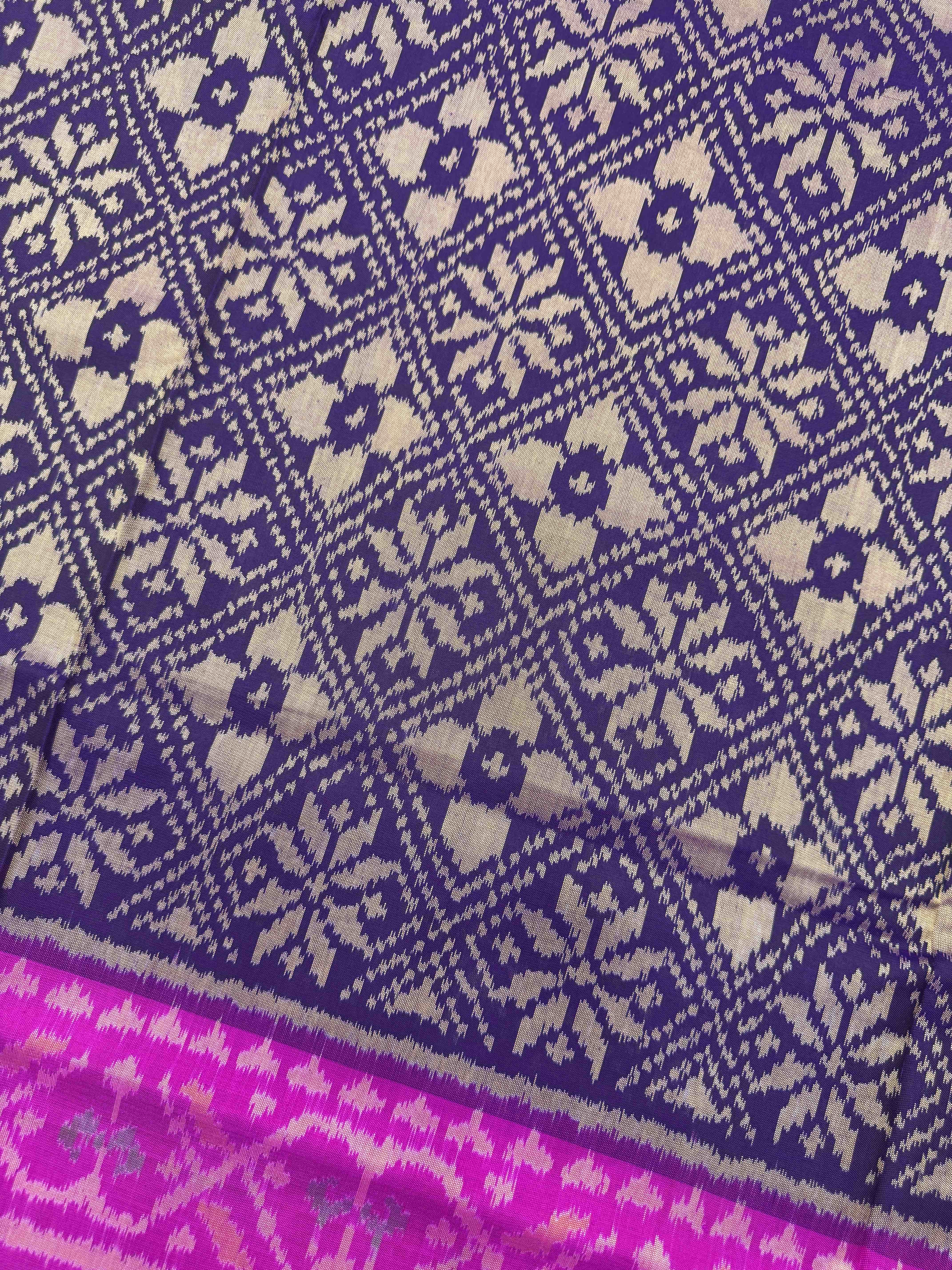 Blue & Pink Fancy Flower Patola Saree