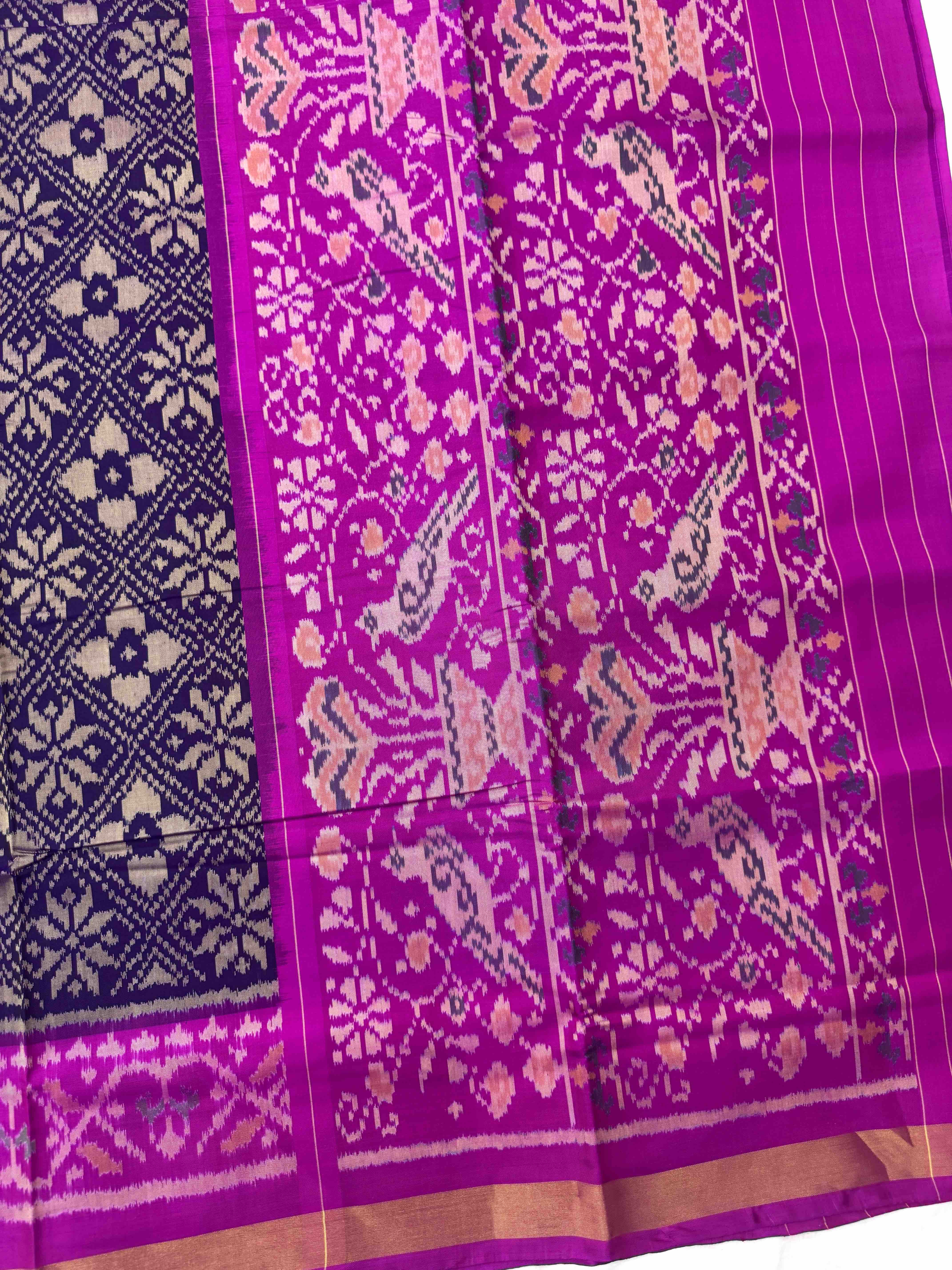 Blue & Pink Fancy Flower Patola Saree