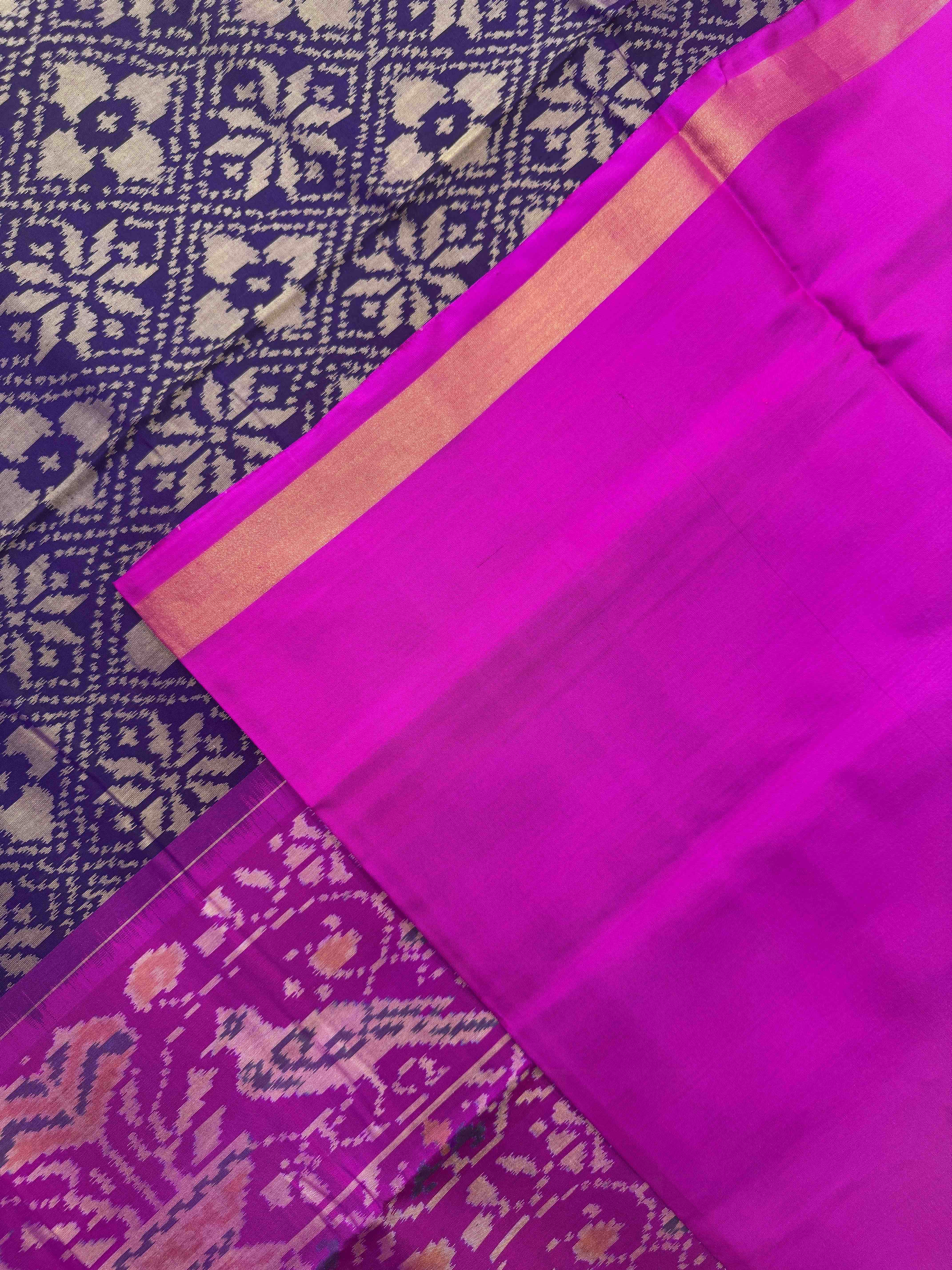 Blue & Pink Fancy Flower Patola Saree