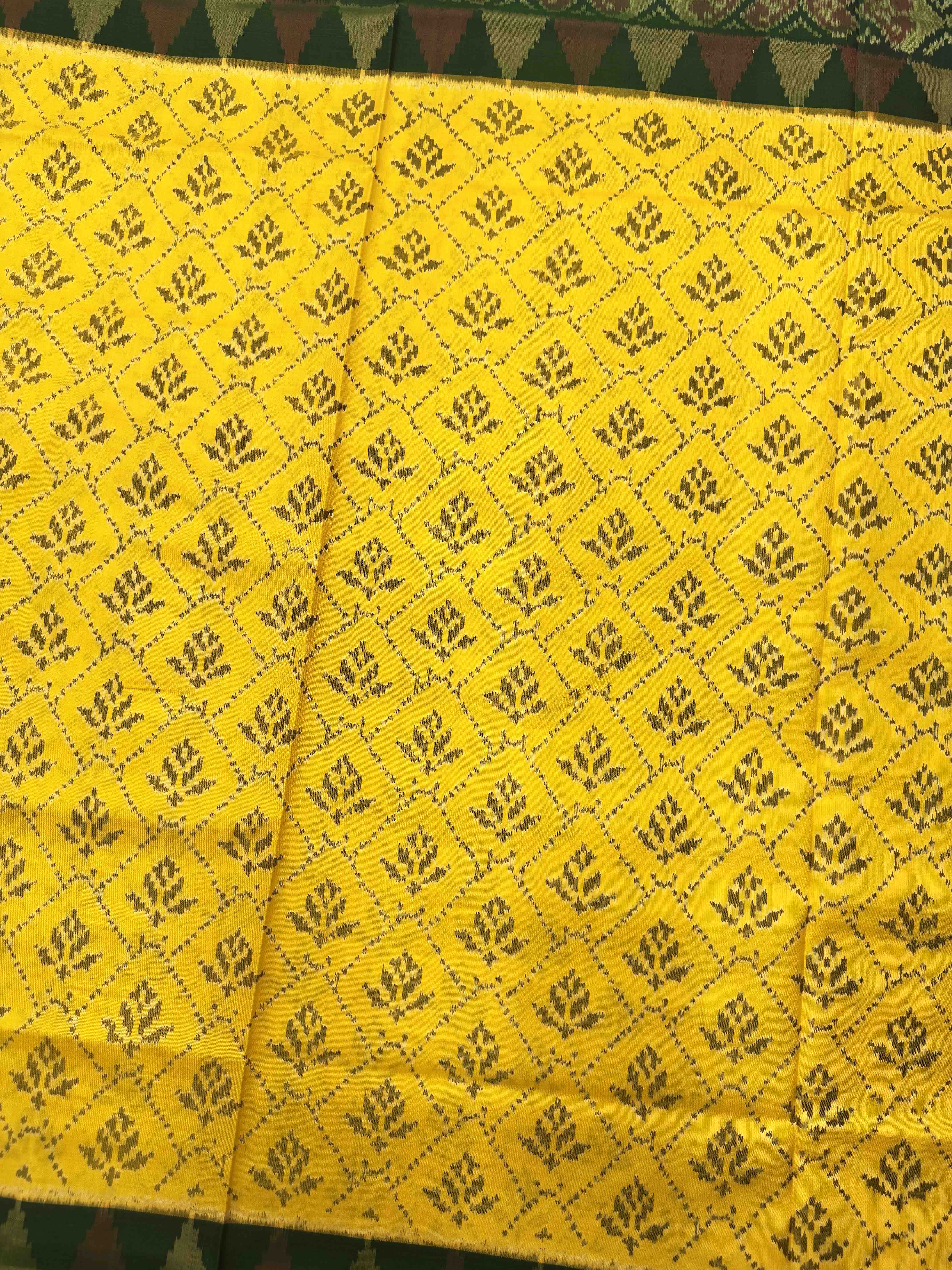 Yellow & Green Fancy Flower Patola Saree