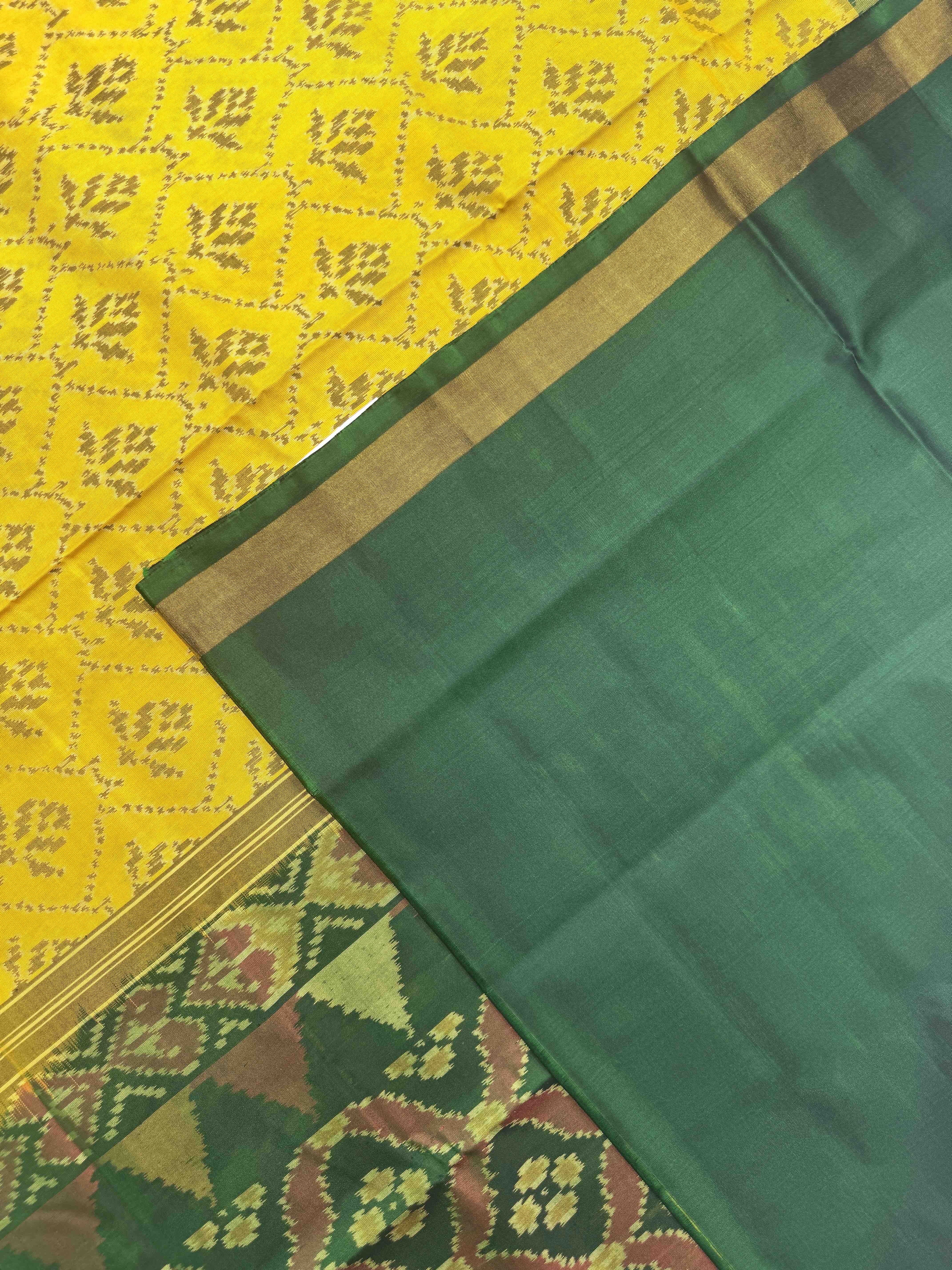 Yellow & Green Fancy Flower Patola Saree