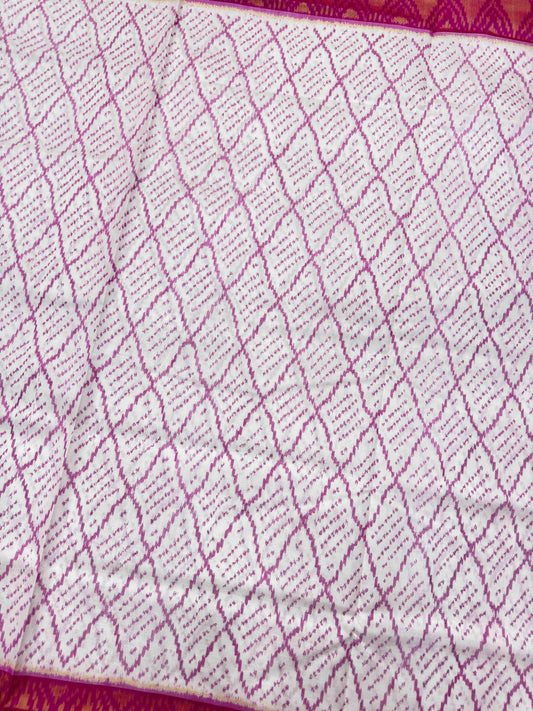 White & Pink Panchanda Booty Patola Saree