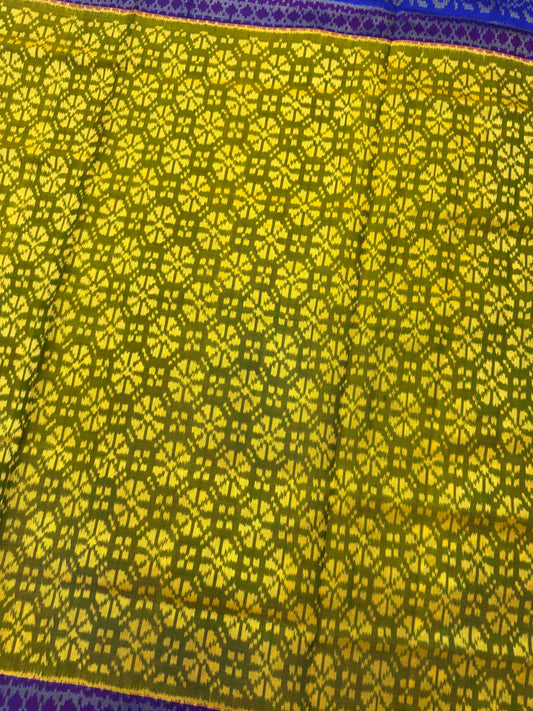 Parrot Green & Blue Fancy Flower Patola Saree