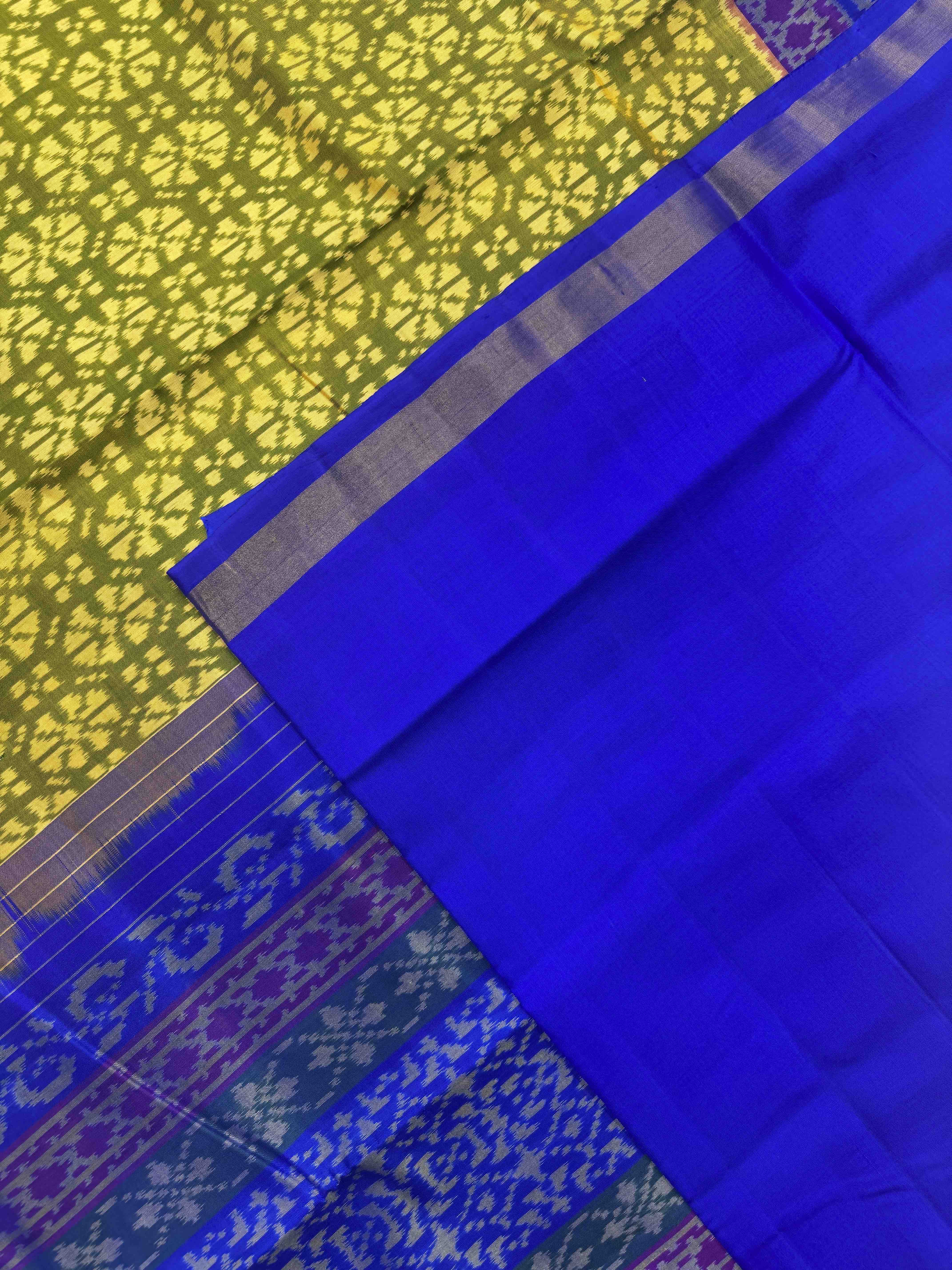 Parrot Green & Blue Fancy Flower Patola Saree