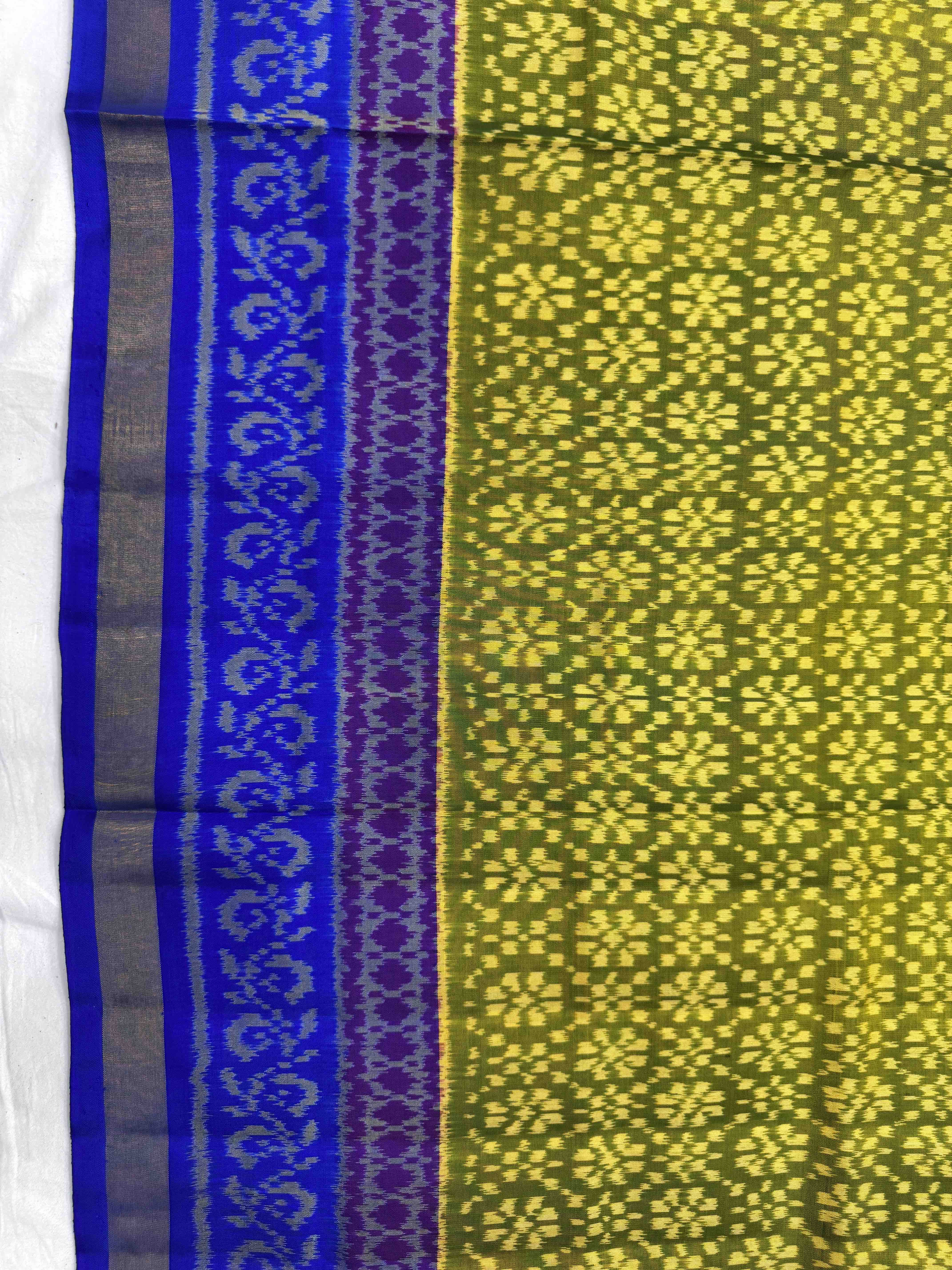 Parrot Green & Blue Fancy Flower Patola Saree