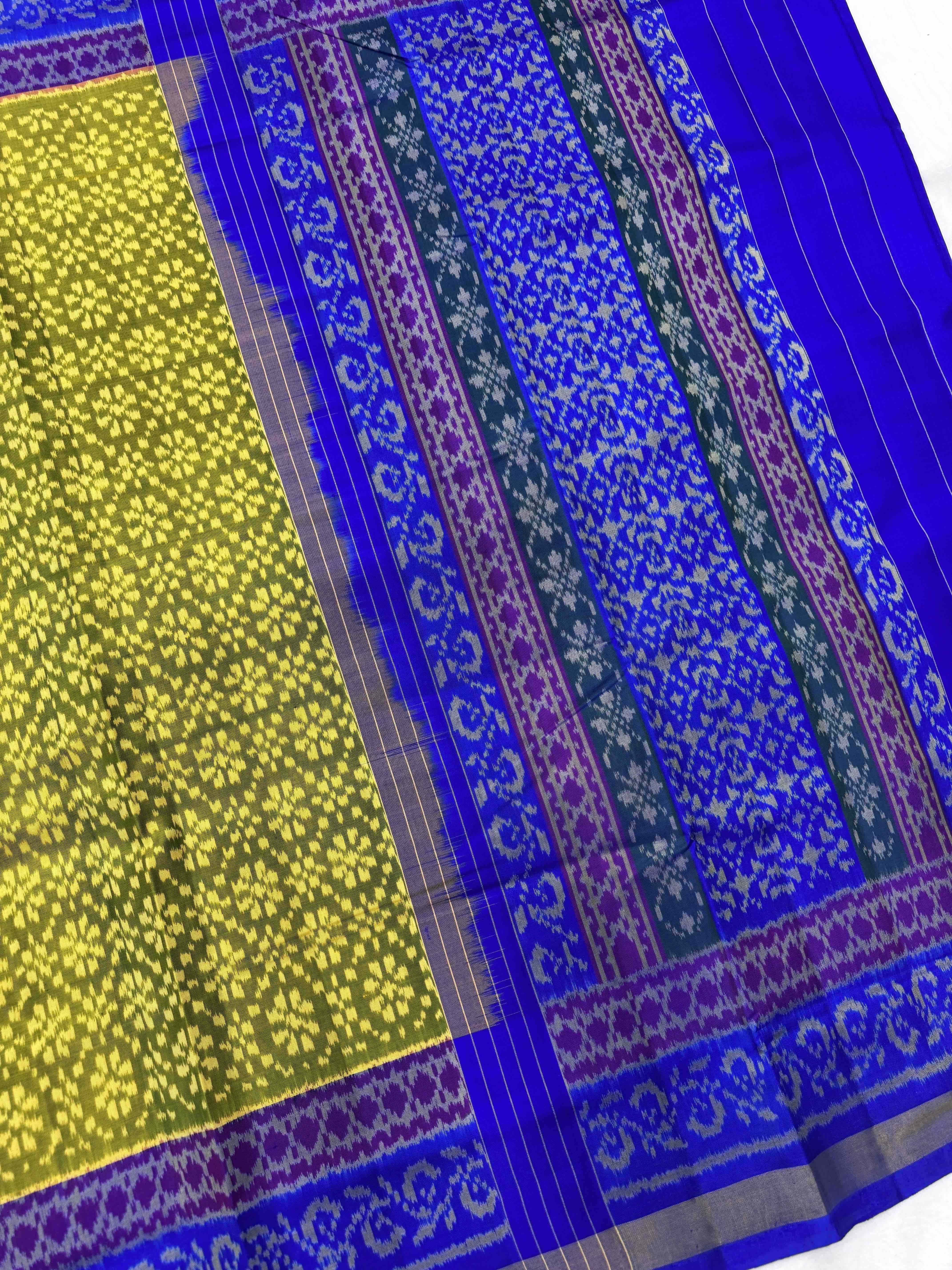 Parrot Green & Blue Fancy Flower Patola Saree