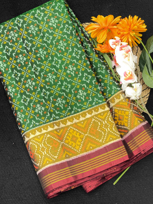 Green & Red Buttonful Patola Saree