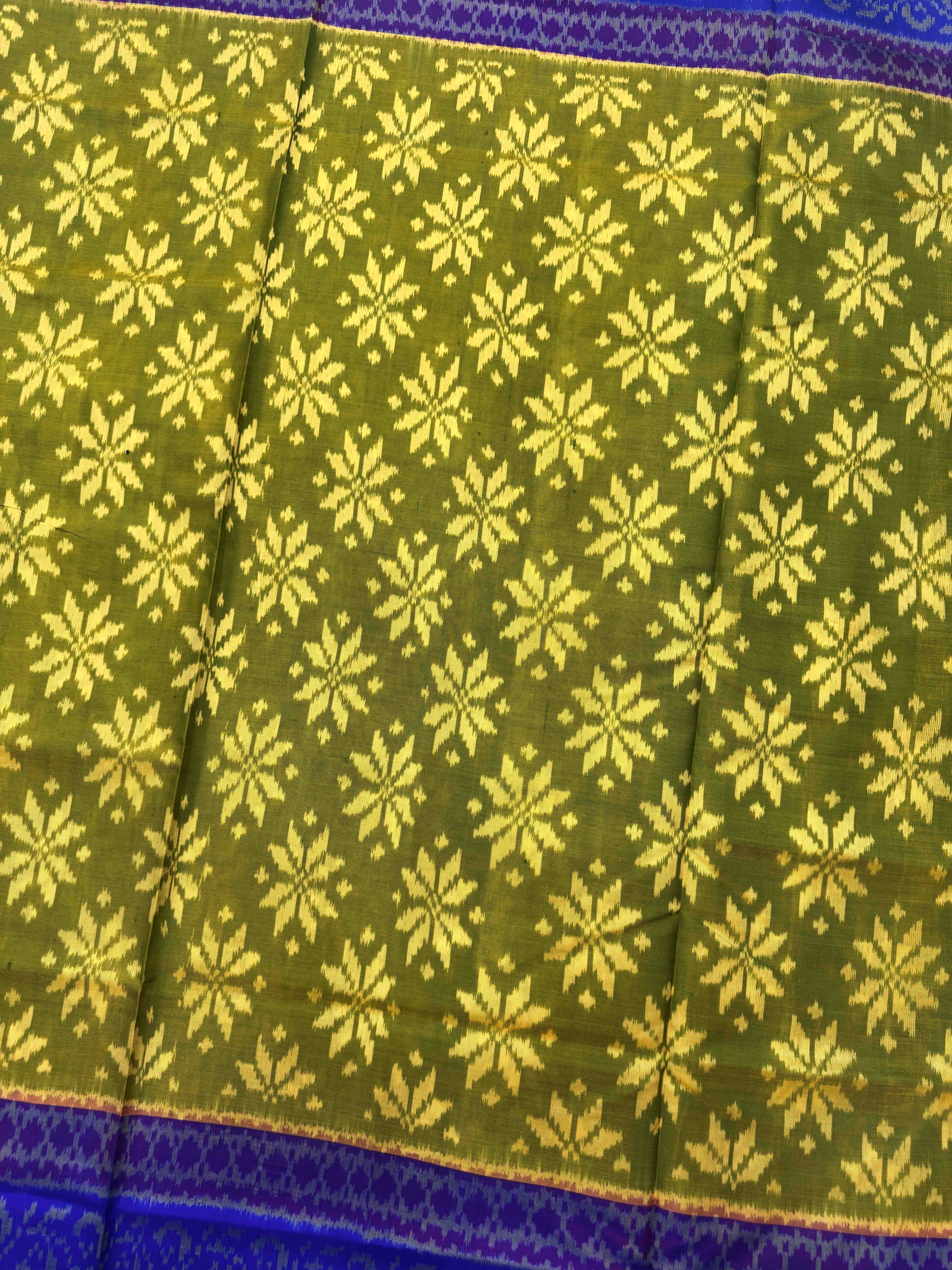 Parrot Green & Blue Fancy Flower Patola Saree