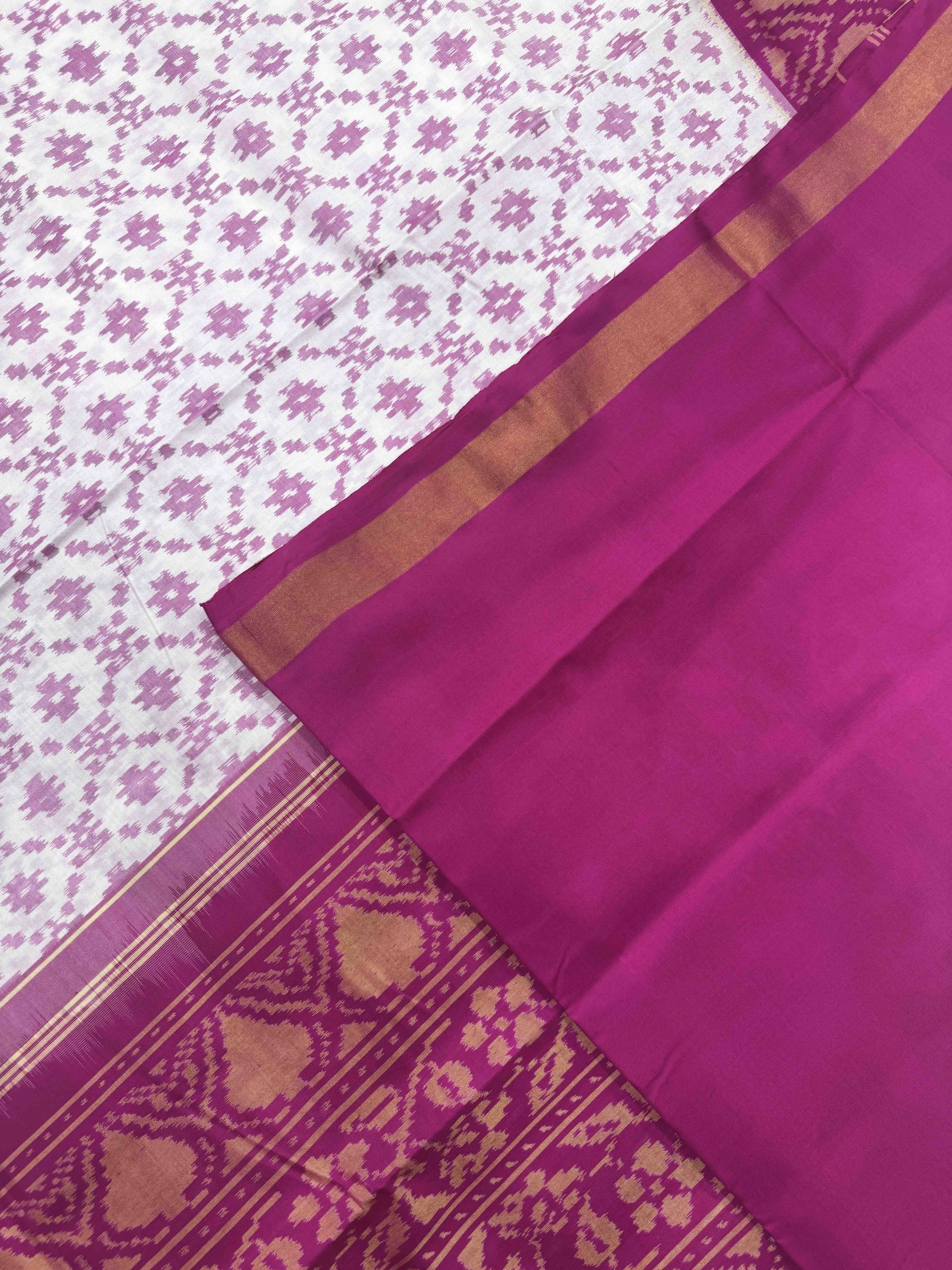 White & Pink Fancy Patola Saree