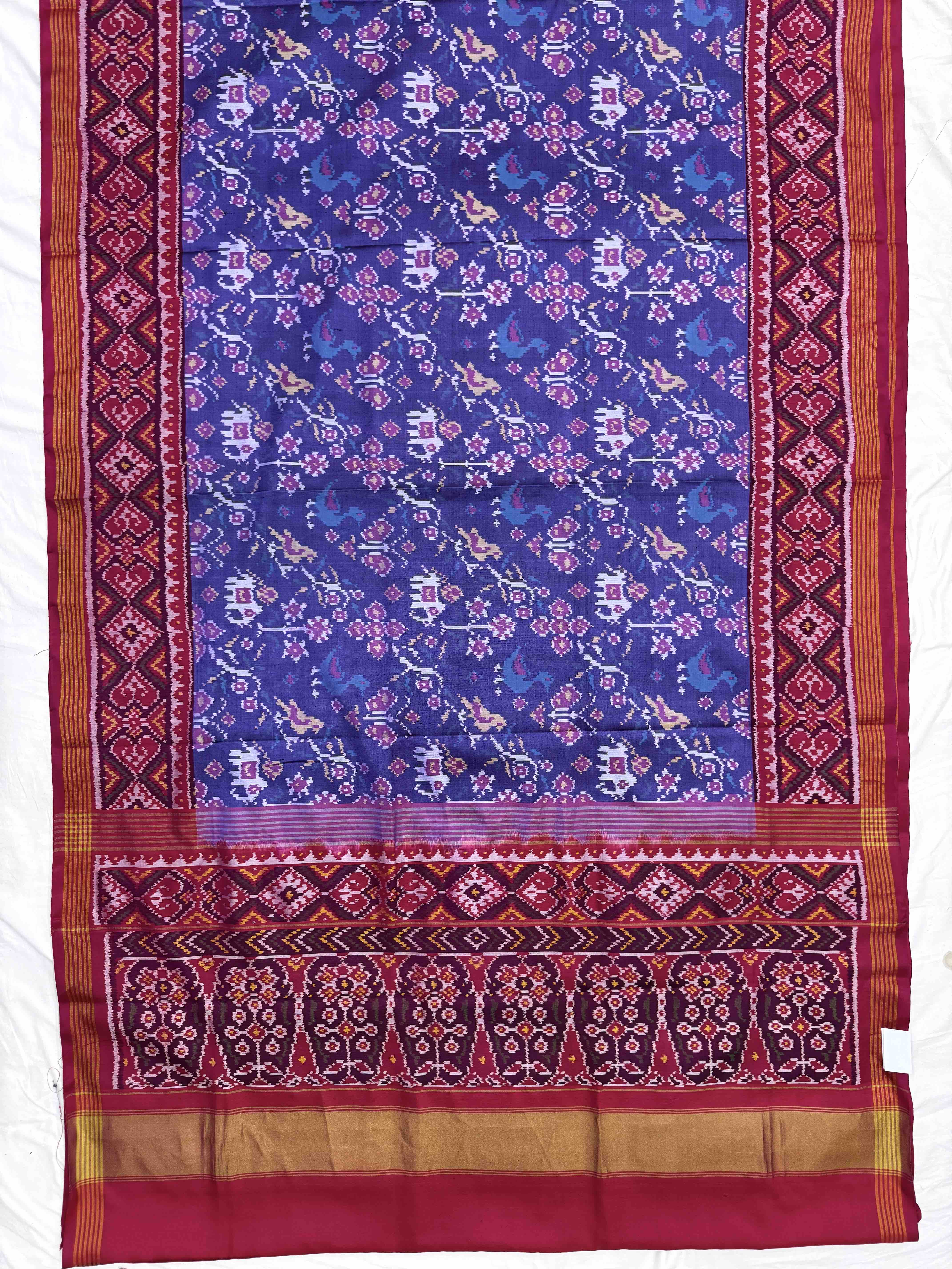 Purplish Blue & Pink Narikunj Single Ikat Patan Patola Saree