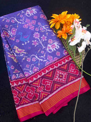 Purplish Blue & Pink Narikunj Single Ikat Patan Patola Saree