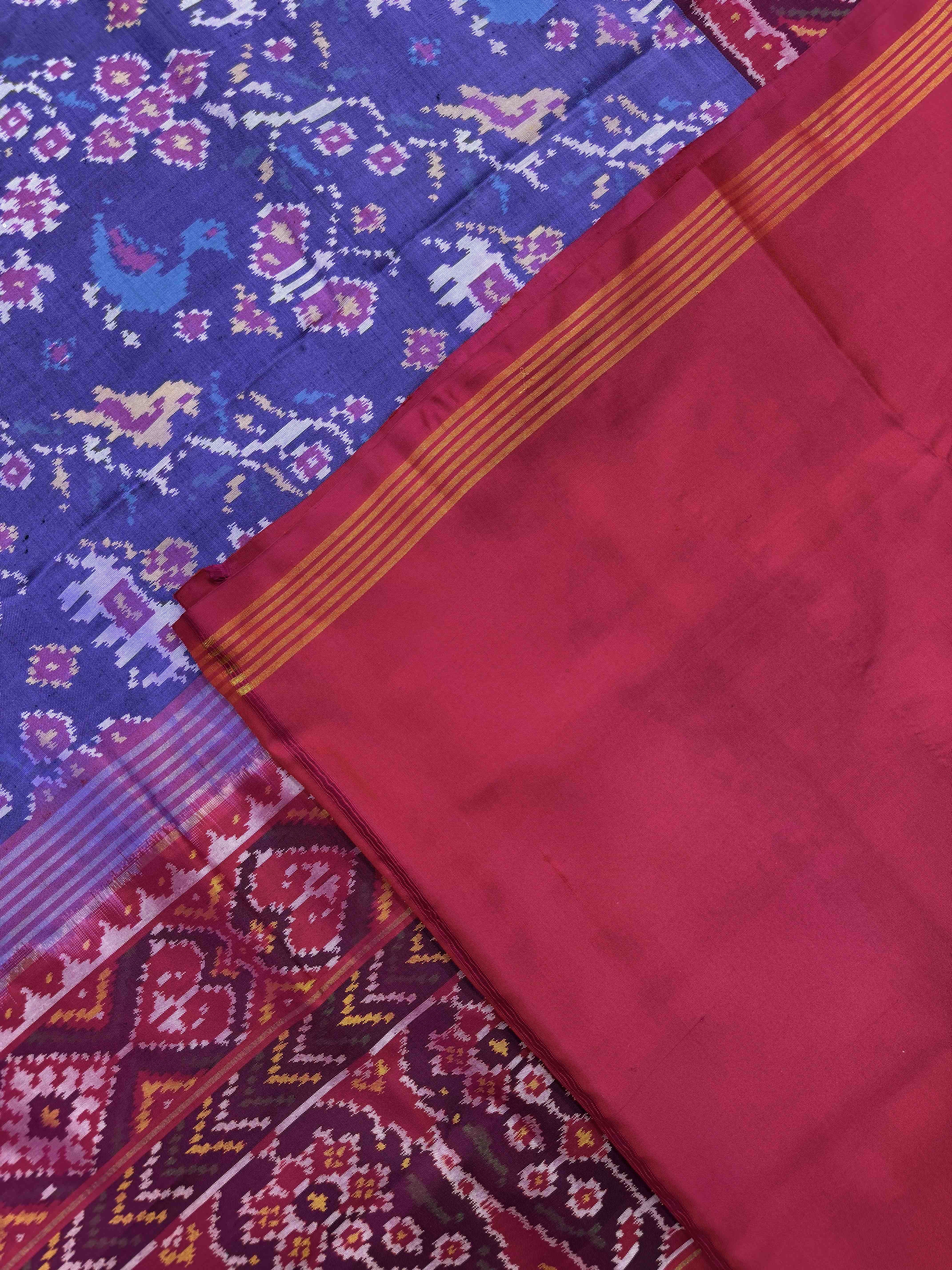 Purplish Blue & Pink Narikunj Single Ikat Patan Patola Saree