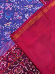 Purplish Blue & Pink Narikunj Single Ikat Patan Patola Saree