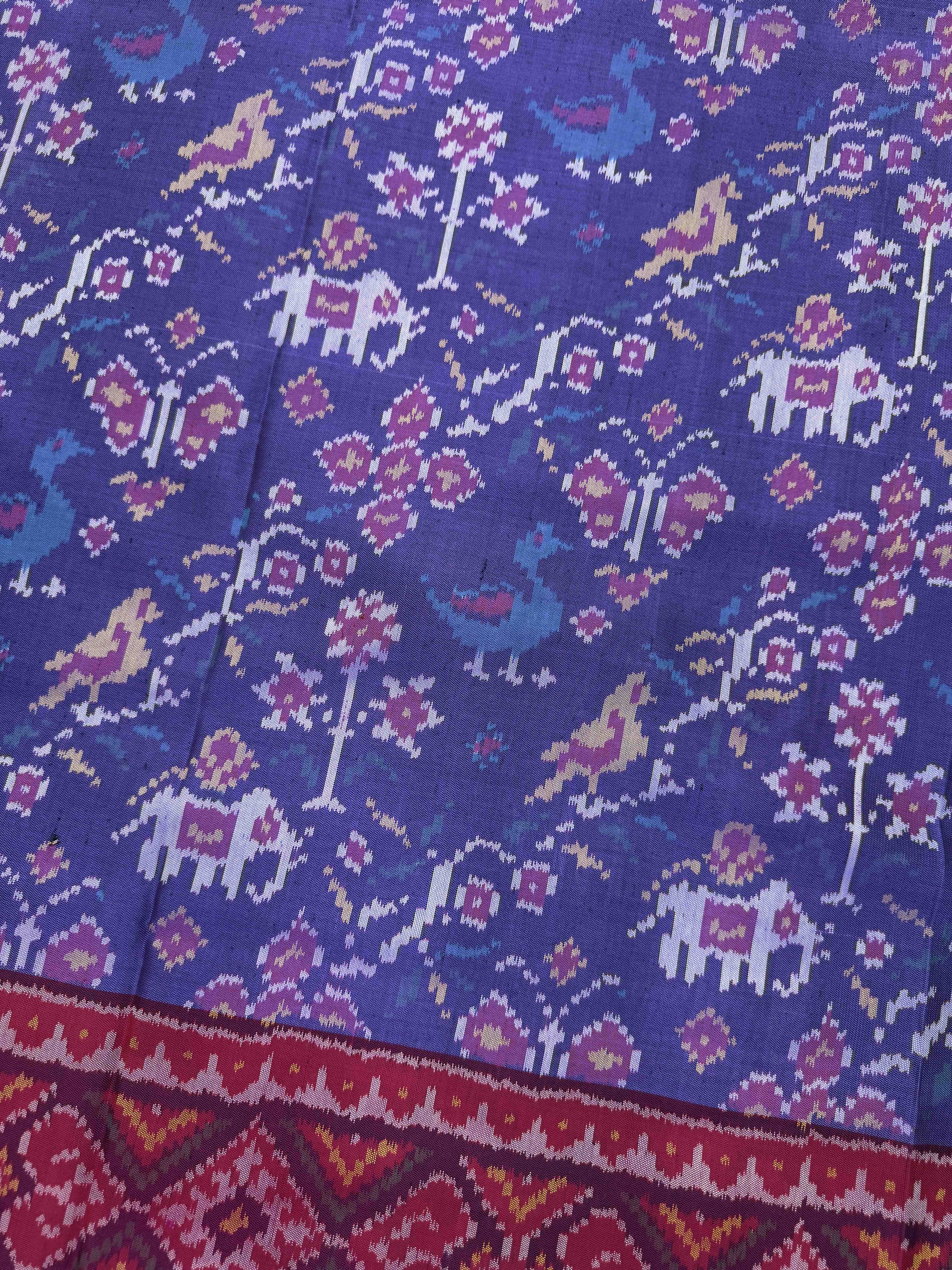Purplish Blue & Pink Narikunj Single Ikat Patan Patola Saree