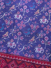 Purplish Blue & Pink Narikunj Single Ikat Patan Patola Saree