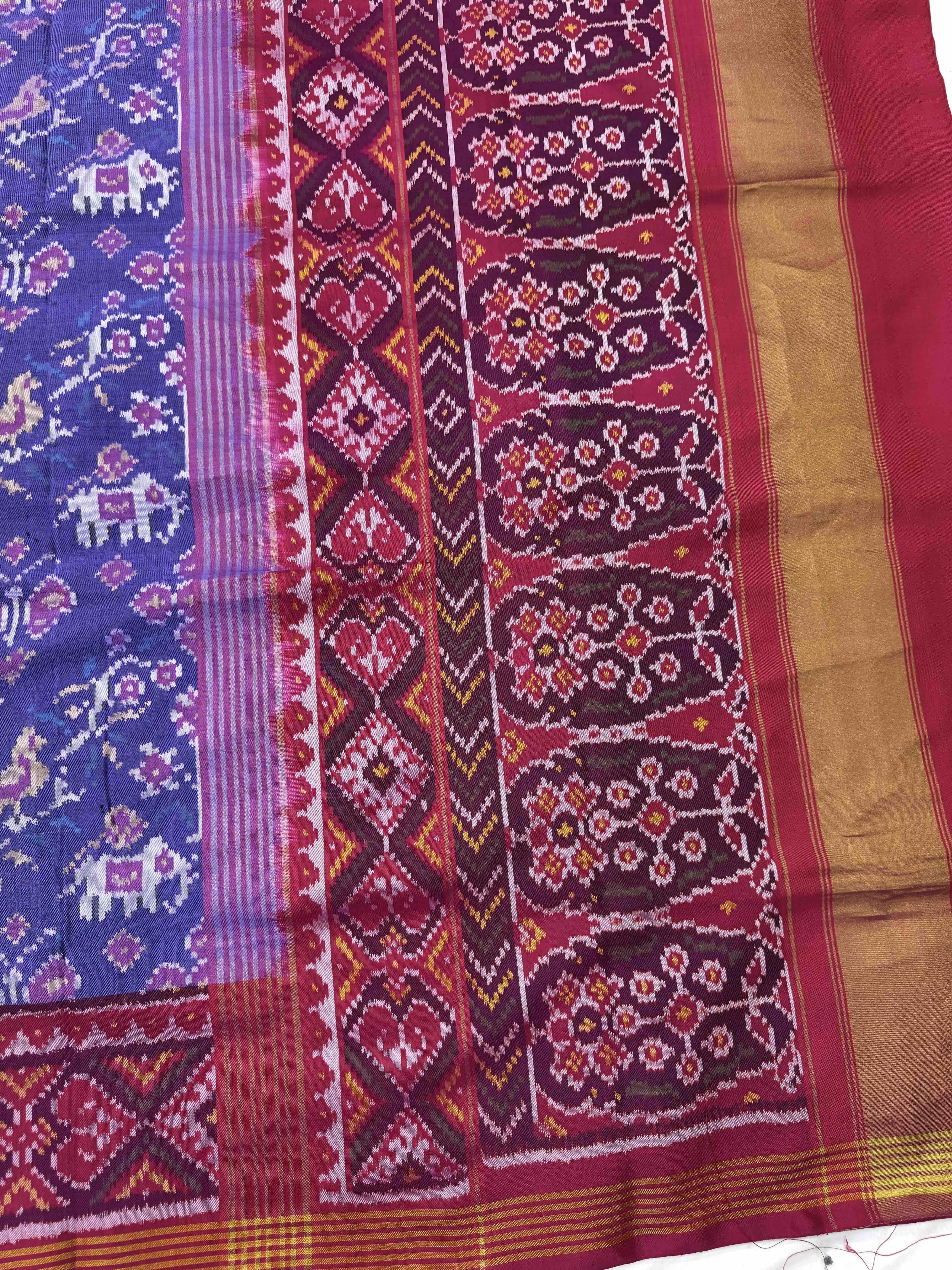 Purplish Blue & Pink Narikunj Single Ikat Patan Patola Saree
