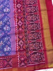 Purplish Blue & Pink Narikunj Single Ikat Patan Patola Saree