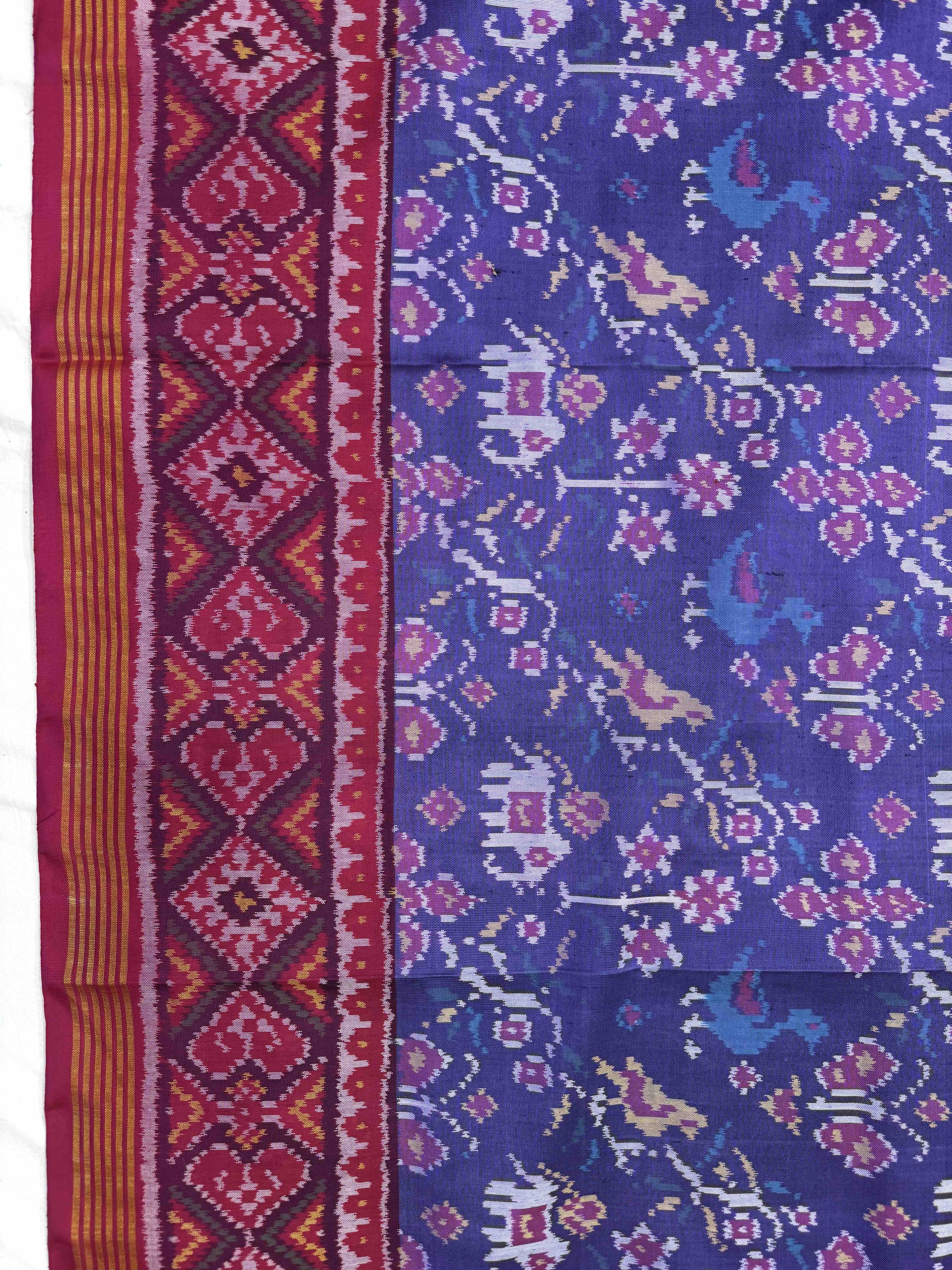 Purplish Blue & Pink Narikunj Single Ikat Patan Patola Saree