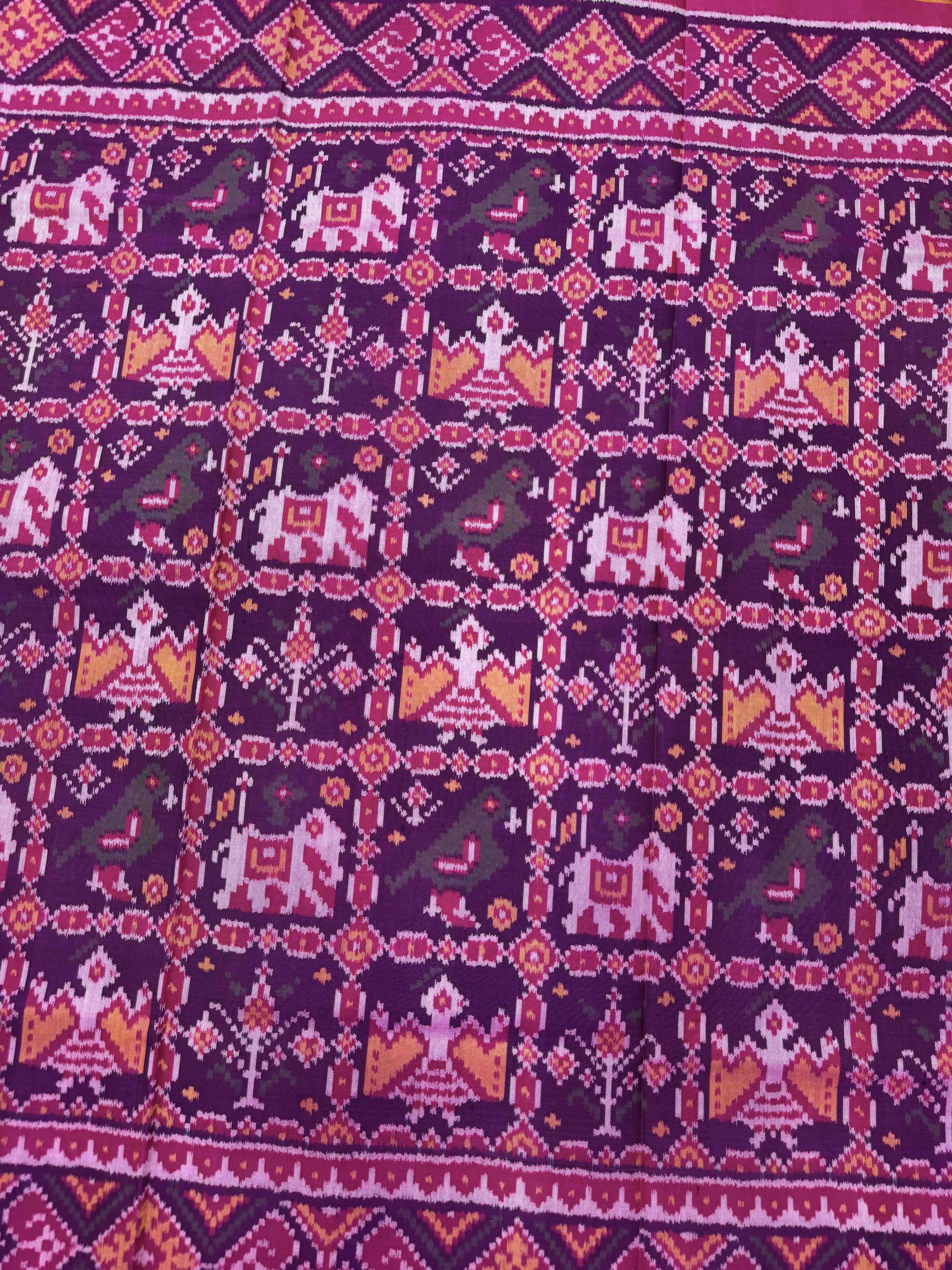 Pink & Purple Narikunj Single Ikat Patan Patola Saree