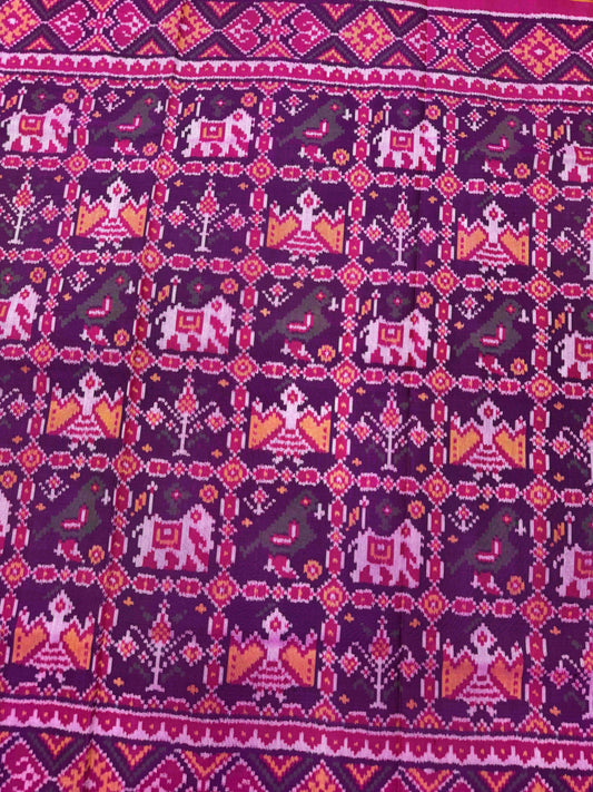 Pink & Purple Narikunj Single Ikat Patan Patola Saree