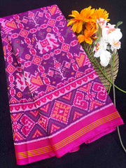 Pink & Purple Narikunj Single Ikat Patan Patola Saree