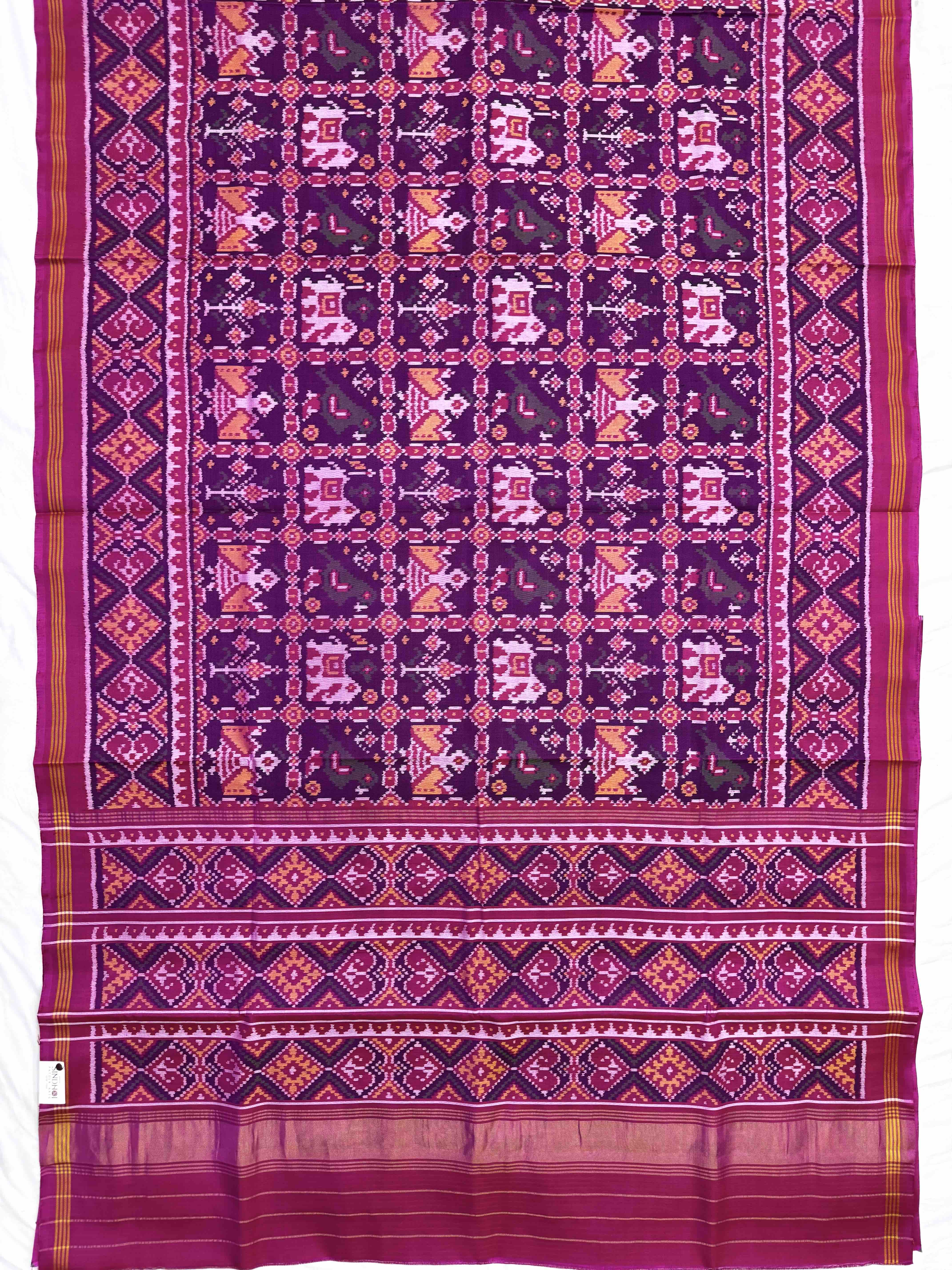 Pink & Purple Narikunj Single Ikat Patan Patola Saree