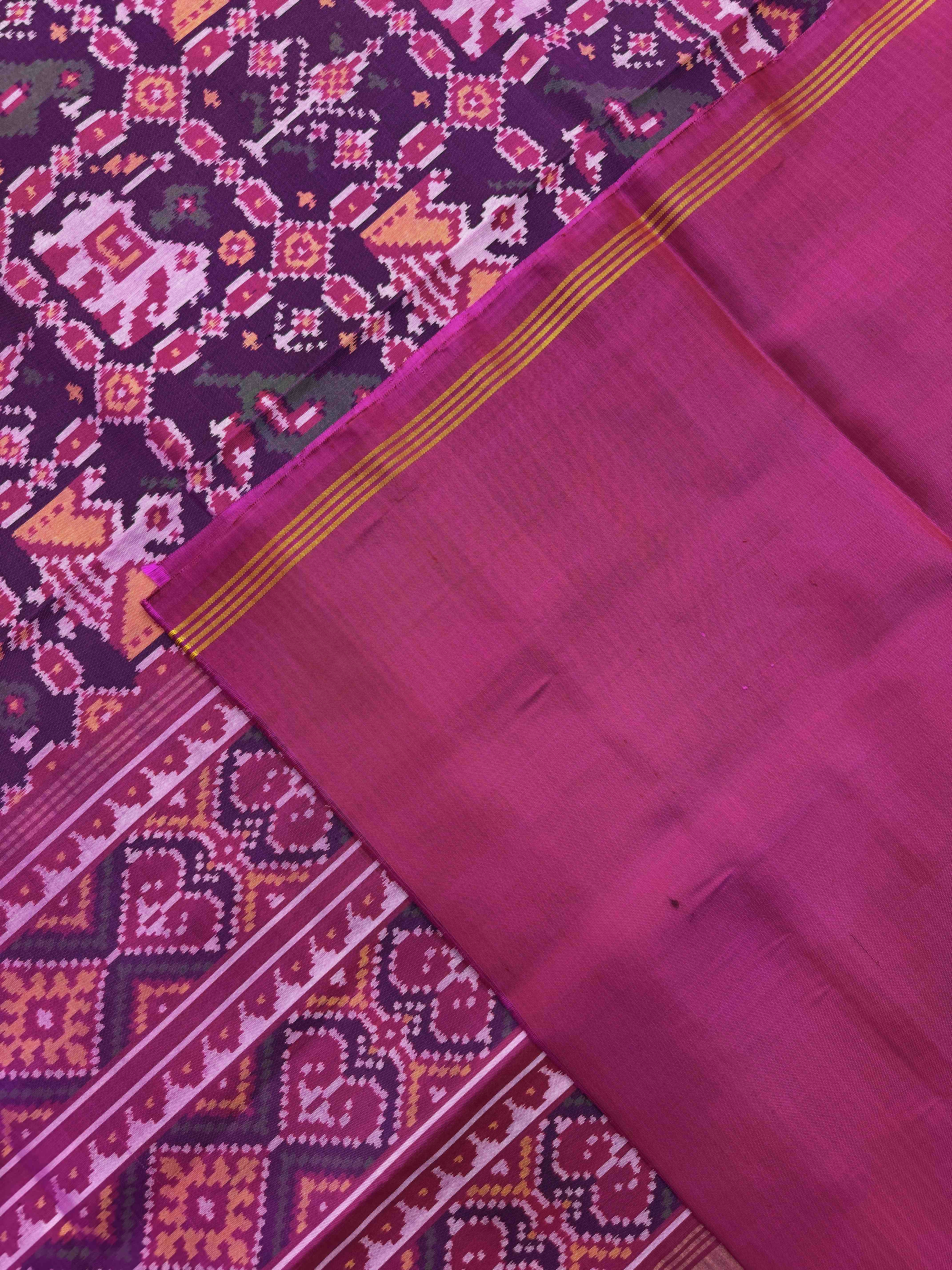 Pink & Purple Narikunj Single Ikat Patan Patola Saree