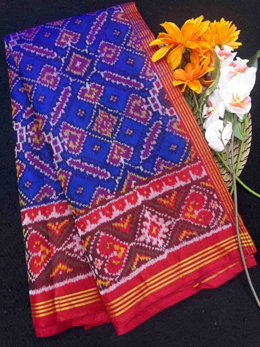 Red & Blue Manekchowk Single Ikat Patan Patola Saree