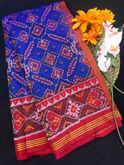 Red & Blue Manekchowk Single Ikat Patan Patola Saree