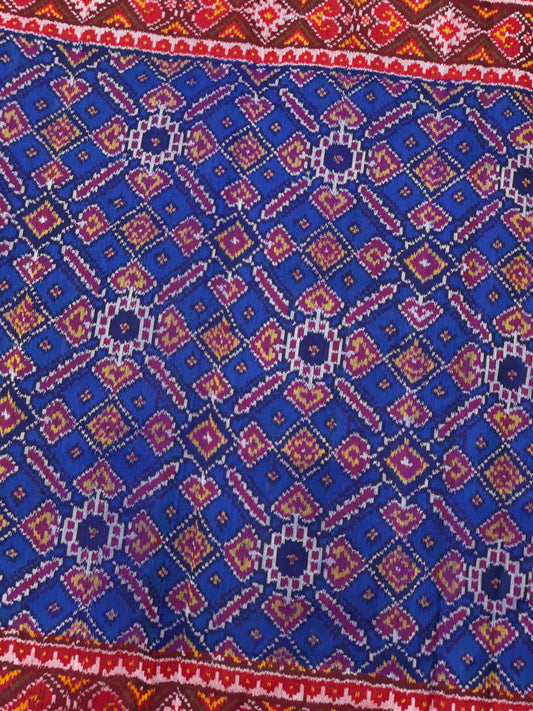 Red & Blue Manekchowk Single Ikat Patan Patola Saree