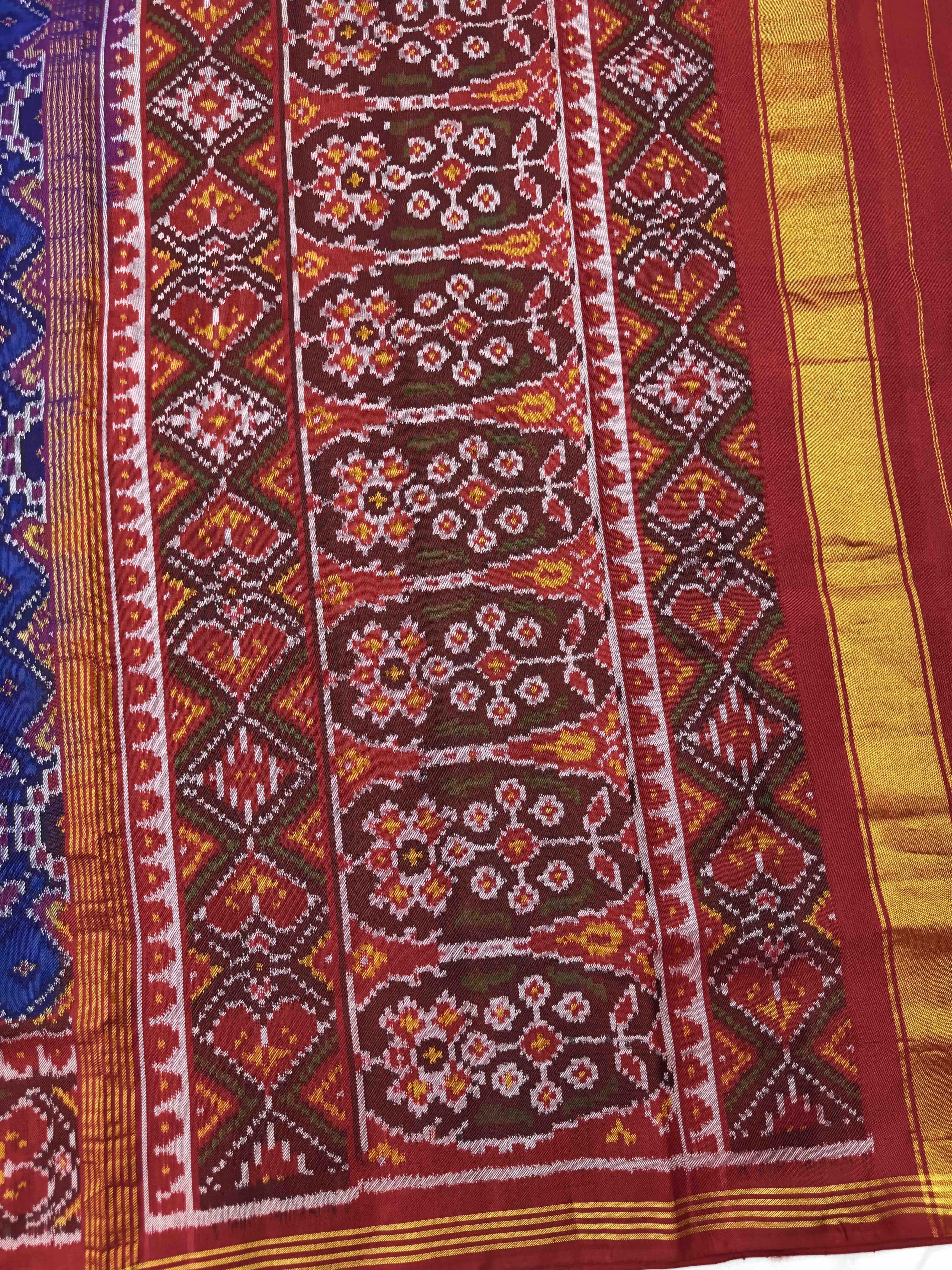 Red & Blue Manekchowk Single Ikat Patan Patola Saree