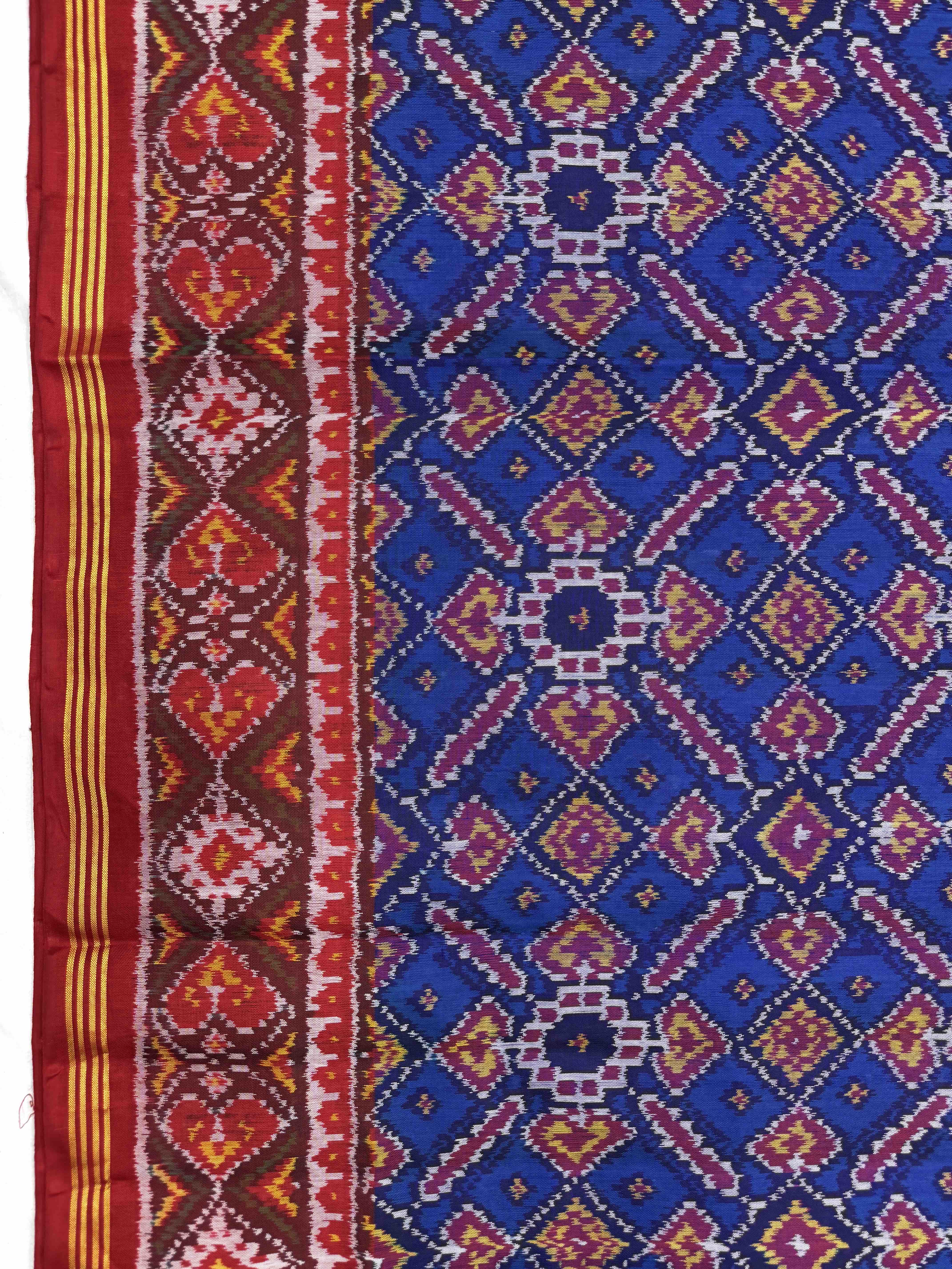 Red & Blue Manekchowk Single Ikat Patan Patola Saree