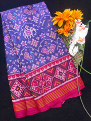 Purplish Blue & Pink Narikunj Single Ikat Patan Patola Saree