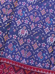 Purplish Blue & Pink Narikunj Single Ikat Patan Patola Saree