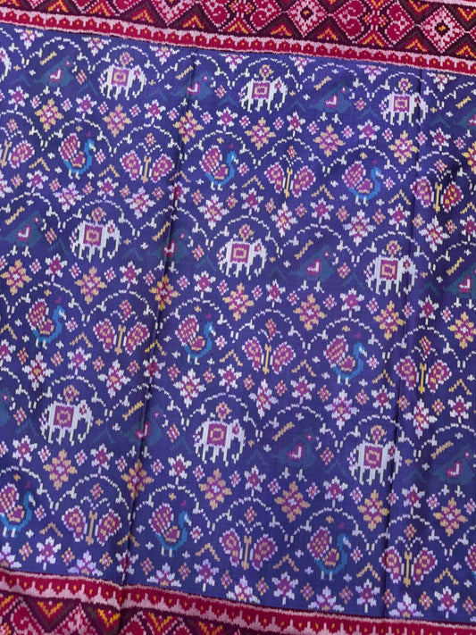 Purplish Blue & Pink Narikunj Single Ikat Patan Patola Saree