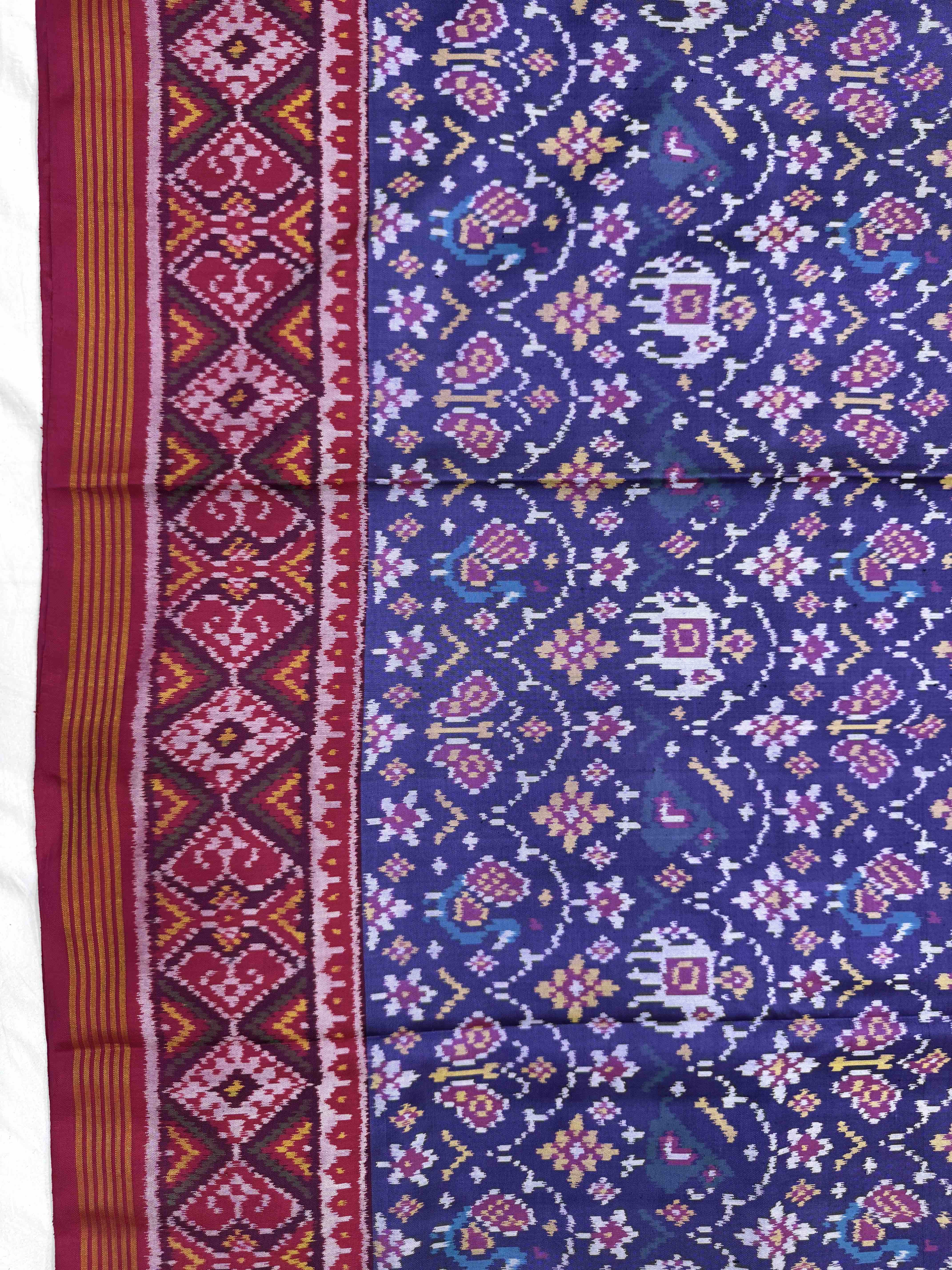 Purplish Blue & Pink Narikunj Single Ikat Patan Patola Saree