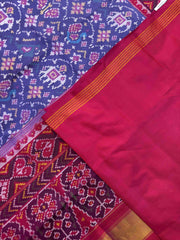 Purplish Blue & Pink Narikunj Single Ikat Patan Patola Saree