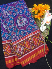 Red & Turquoise Manekchwok Narikunj Mix Single Ikat Patan Patola Saree