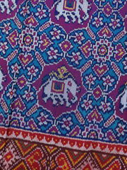 Red & Turquoise Manekchwok Narikunj Mix Single Ikat Patan Patola Saree