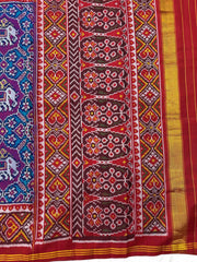Red & Turquoise Manekchwok Narikunj Mix Single Ikat Patan Patola Saree