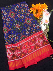 Red & Blue Navrata Single Ikat Patan Patola Saree